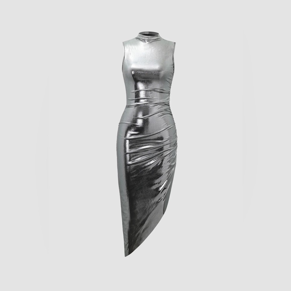 Micas metallic asymmetric dress